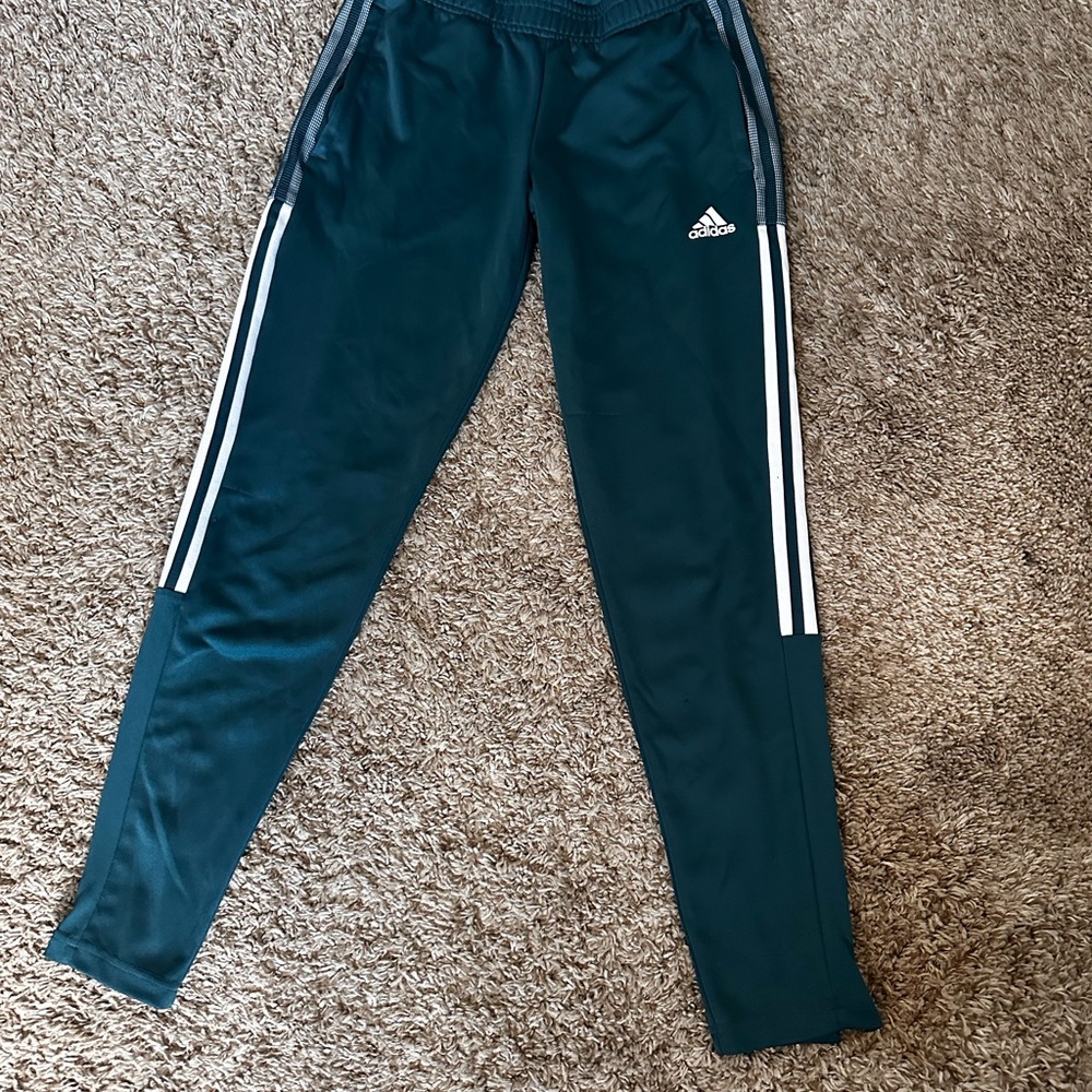 Adidas Dark Green Track Pants with White Stripe